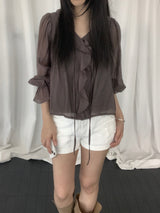 Russell Puff-Sleeve Shirred Blouse