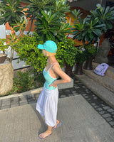 Mint-Color-Blocked Ribbon-Strap Monokini
