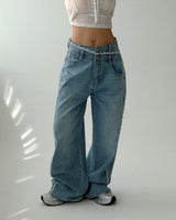 Lace to Buckle Light Blue Wide Pants