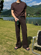 [A-T0185] ナナメヘンリーロールアップ半袖Tシャツ (4色)