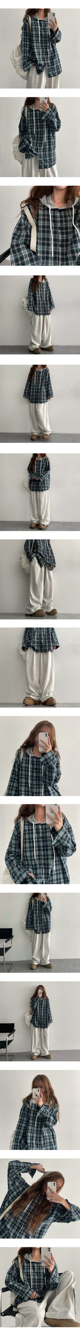 Todon Layered Coloring Hooded Checkered Shirt (2 colors)