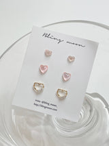 [3 set] Aurora summer heart earrings set / summer earrings simple daily layered