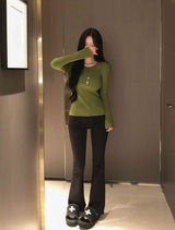 [BELLIDE MADE] Basic item, round rib long sleeve knit