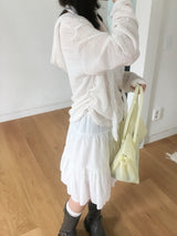 Wrap loose fit shirring hooded knit (4c)