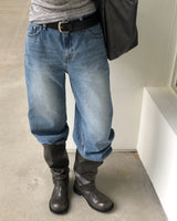 [ORIGINAL] Slub Wrinkled Midi Leather Boots