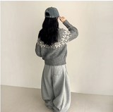 Terry Fleece side pin tuck incision string wide pants