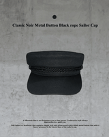 Classic Noir Metal Button Black Loop Sailor Cap (Black)
