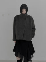 Mocha high-neck fur half coat