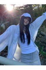 blue striped sun-cut loose-fit shirt