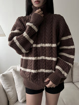 [UNISEX/Overfit] クラウンハチカラーコンビネーションストライプドハイネックツーウェイジップアップ (3 colors)