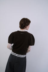 Puff raccoon half knit_brown