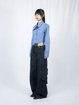 Crop Double Collar Shirts (Sky Blue)