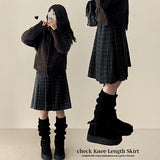 Bomi A-line pleated check midi skirt 