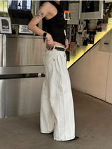 ステッチバックストラップワイドデニムパンツ(2color)