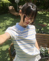 アニクストライプポロカラーTシャツ