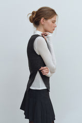 LAYERED VEST MOCK NECK T-SHIRT - IVORY/CHARCOAL