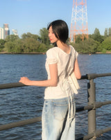 May Ribbon Pintuck Puff Blouse