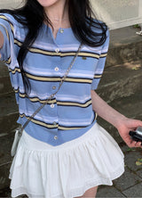 Multi Border Short Sleeve Knit Cardigan (3color)