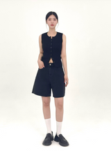  3RD REORDER HIP POCKET EMBROIDERY BLACK DENIM SHORTS LONG VERSION code 25106