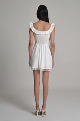Whipped Frill Lace Dress, White