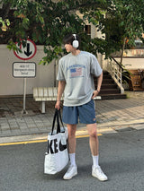 LMN レイブアメリカプリントオーバーサイズ半袖Tシャツ (3 colors)