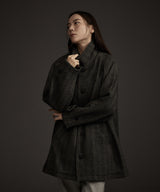 Wバルマカーンへリーンボーンウールカシミアハーフコート ブラック