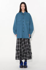 Solid color bowknot embroidered lapel design loose retro pocket shirt