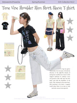 BETWEENAND "Magic Book" ツートーンタイムバインフィットショートTシャツサマーニューショートスリーブ