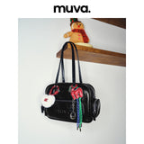 muva.オイルワックス レザー レトロ ボウリングバッグ ラージキャパシティ ショルダーバッグ