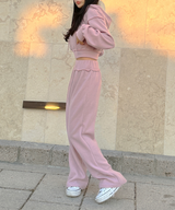 (ZIP-UP & PANTS SET!) 4 COLORS THICK FLEECE RIBBED CROPPED TRAINING ZIP-UP