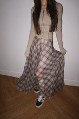 Long Check Chiffon Sharalla Skirt
