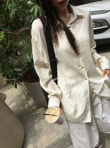 26SS★ [BAONHAUS] カレンヌシースルーオーバーガーゼシャツ