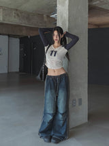 11 Vネックカラーマッチングラグラン長袖Tシャツ