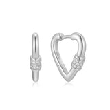silver heart hoop rhodium plating + 925 silver earrings E069-05H