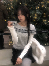 Ulba Snowflake Nordic Short Sleeve Knit
