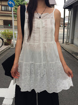 Sento Pintuck Lace Bustier Sleeveless One Piece