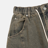 Cross Patch Work Banding Denim Pants (2 Colors)