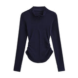 Half Turtle Side Shirring Long Sleeve Zip-Up