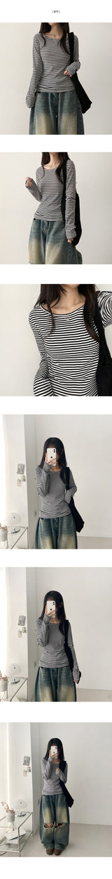 Brae UネックダンガララウンドロングスリーブTシャツ