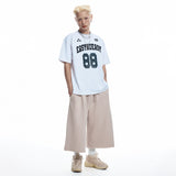 Cut-off wide bermuda sweatpants - BEIGE