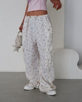 Flower cargo string jogger & wide pants