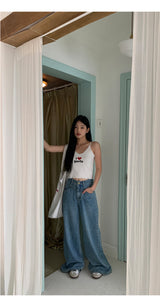 I Love Girl　vネックスリーブレスクロップトップ