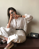 [BELLIDE MADE] lルーズフィッティングカラーレスコットンシャツ