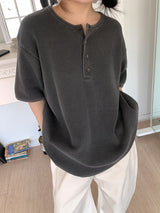 WAFFLE BUTTON OVERSIZED TEE (3C)