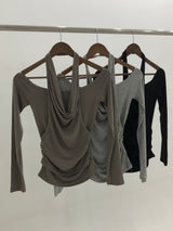 ホルターネック シャーリング レイヤードTシャツ