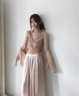 finit sheer pearl satin floor-length sk