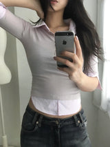 Pintuck Collar 3/4 Tee