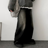 [Fleece lining] リネンヘムスナップウォッシュワイドデニムパンツ - 3 Tier Length