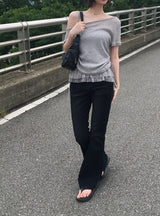 Koren ブーツカットロングヴィンテージウォッシュデニムパンツ
