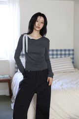 ベベストライプタイリブドTシャツ